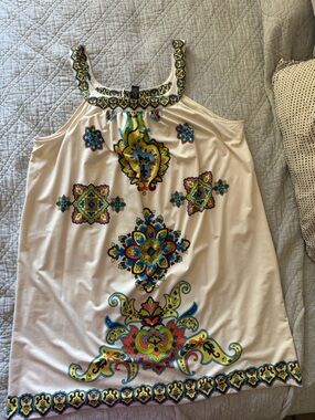 INC International Concepts Cream Tank with Multicolor Embroidered Trim